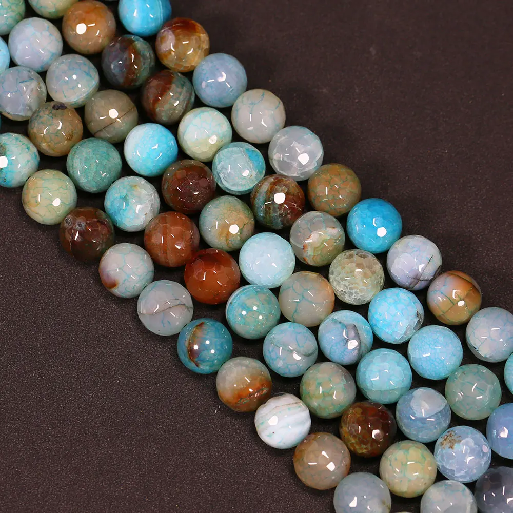 

14mm Natural Mix color Blue Agate Faceted Round Beads Loose Stone Beads 15" Strand Necklace Jewelry Making DIY