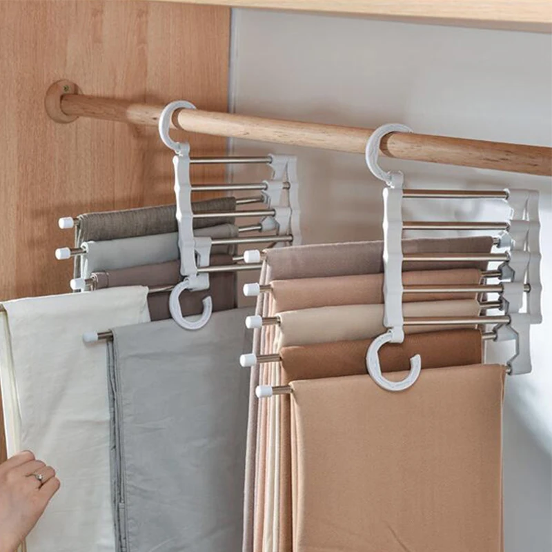 Multi-functional multi-layer pants folding pant hanger household magic track-less pant clip wardrobe storage artifact pant