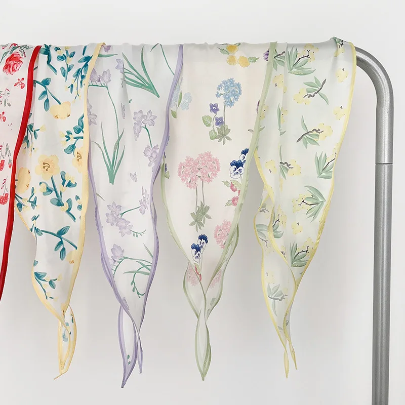 

Floral Silk Scarf for Women Shawl Wraps Stoles Hijab Foulard Bandana Skinny Summer Long Hair Female Neckerchief Bufandan Echarpe