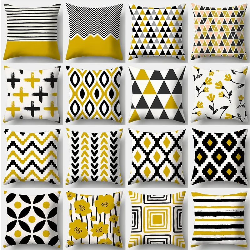 

Yellow Striped Plaid Pillowcase 45cmX45cm Square Sofa Pillow Cover Creative Graphics Cushion cover