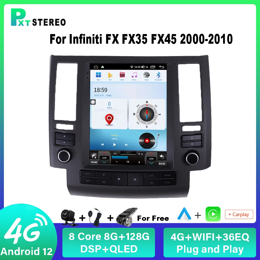 

Автомобильный радиоприемник Pston для INFINITI FX35 FX45 2000-2010 Android, стерео, экран Tesla, мультимедийный плеер для Carplay Auto 8G + 256G 4G Bluetooth