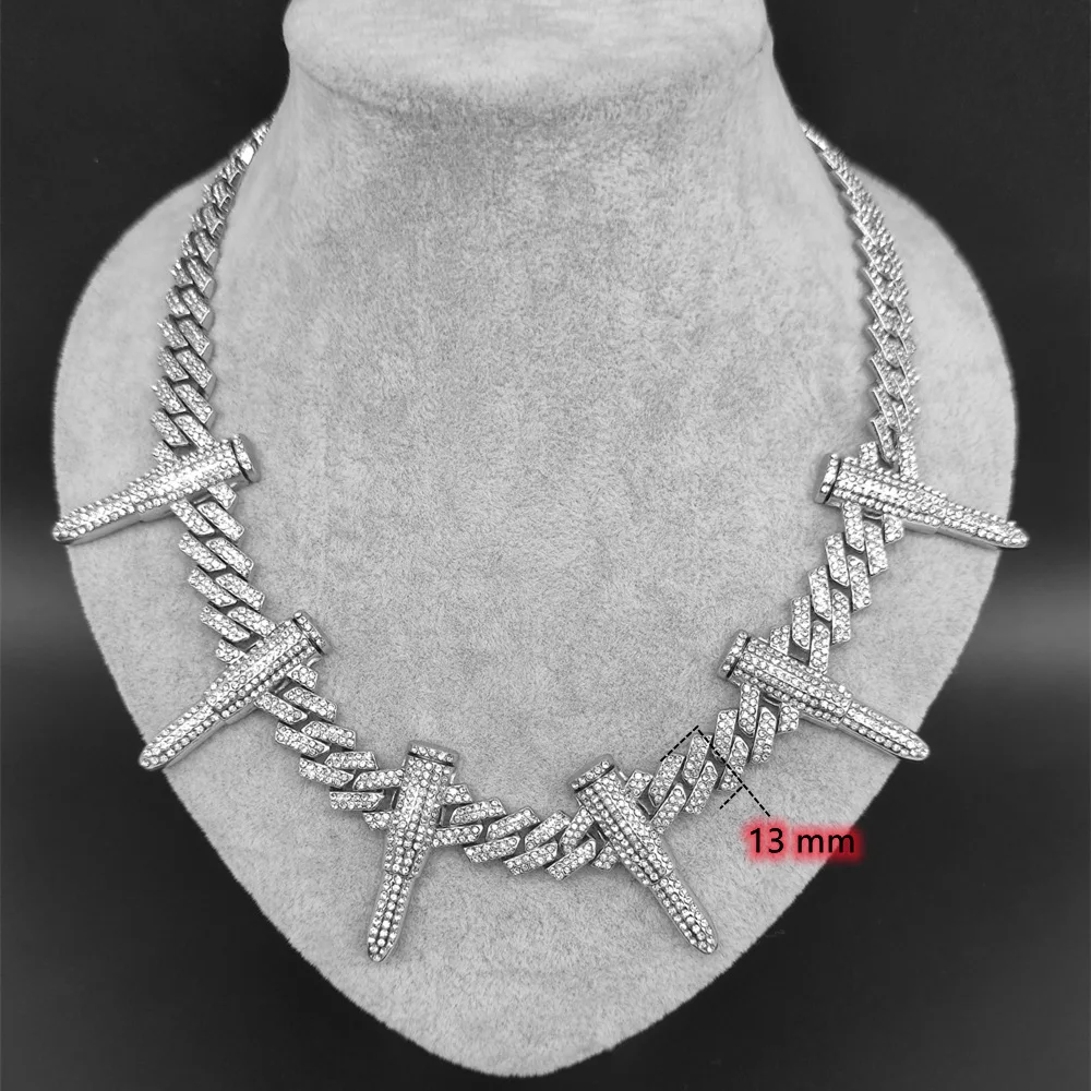 Блестящая ожерелье с цепью кубической формы для мужчин и женщин, усыпанное камнями, 13 мм, в форме пули. Хип-хоп украшения на шее. Бесплатная доставка.