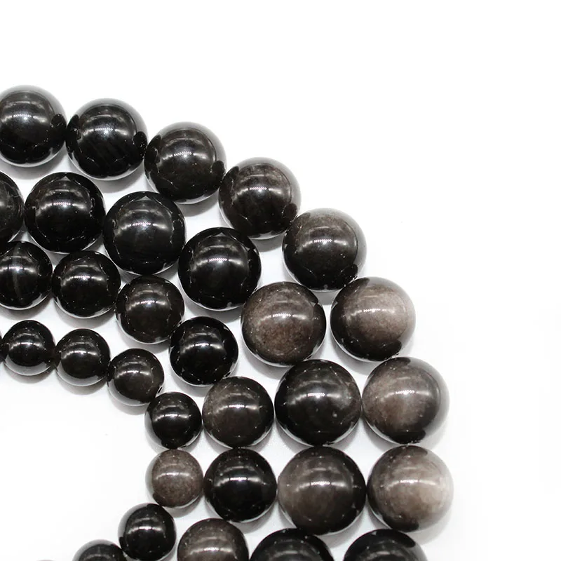 Круглые Бусины Из силвера из натурального камня обсидиан 15 дюймов нитка 4 6 8 10 12 14