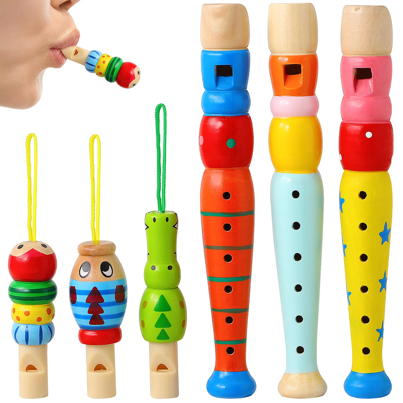 

3 Pcs Whistle Toys for Kids Flute Wooden Recorders Colorful Piccolo Child Playset