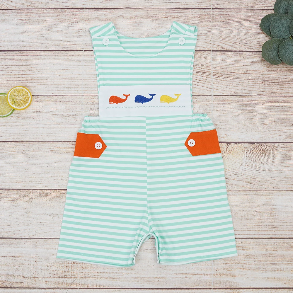 

Комбинезон для новорожденных, одежда для маленьких мальчиков, комбинезон для младенцев с вышивкой китов, шорты в зеленую полоску, боди, наря...