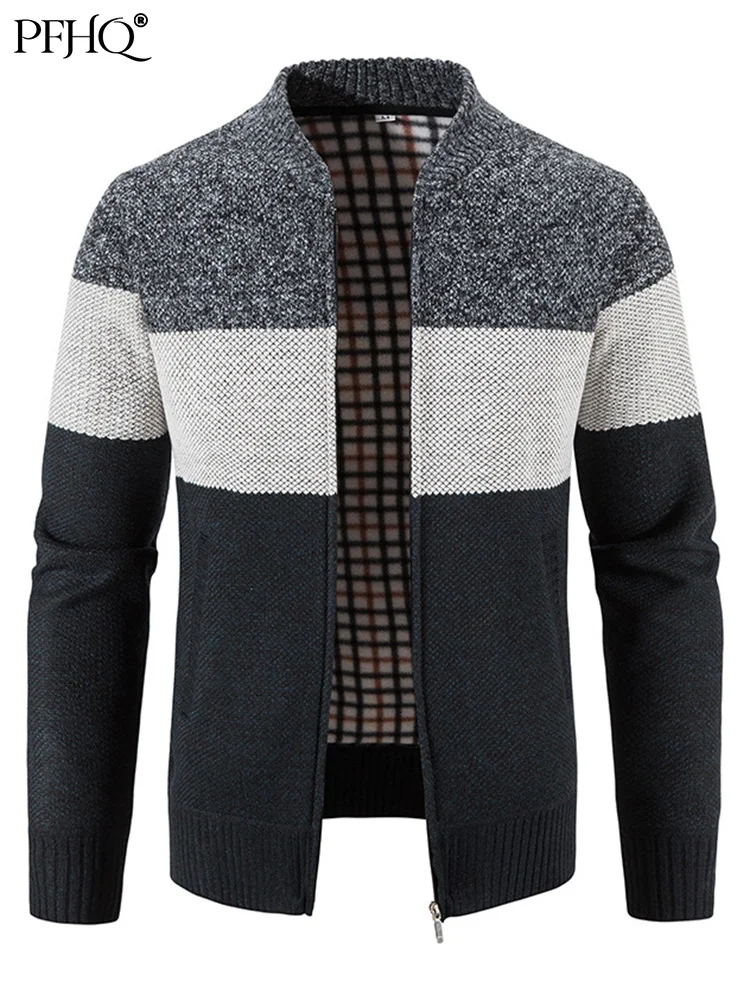

PFHQ 2022 New Mature Men's Plush Kint Cardigan Autumn Winter Clothing V-neck Trend Casual Stylish Sweater Jackets Coat 21Q2440
