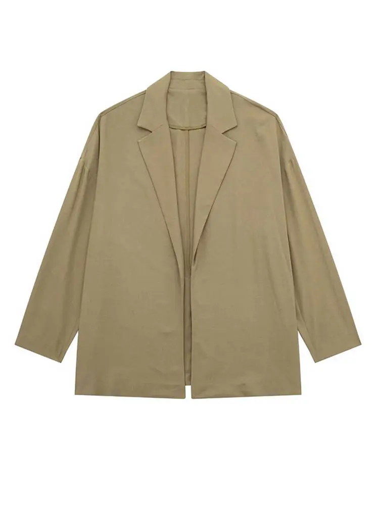 

Женский однотонный блейзер без пуговиц, повседневная офисная тонкая куртка с V-образным вырезом и длинным рукавом, верхняя одежда, весна 2023