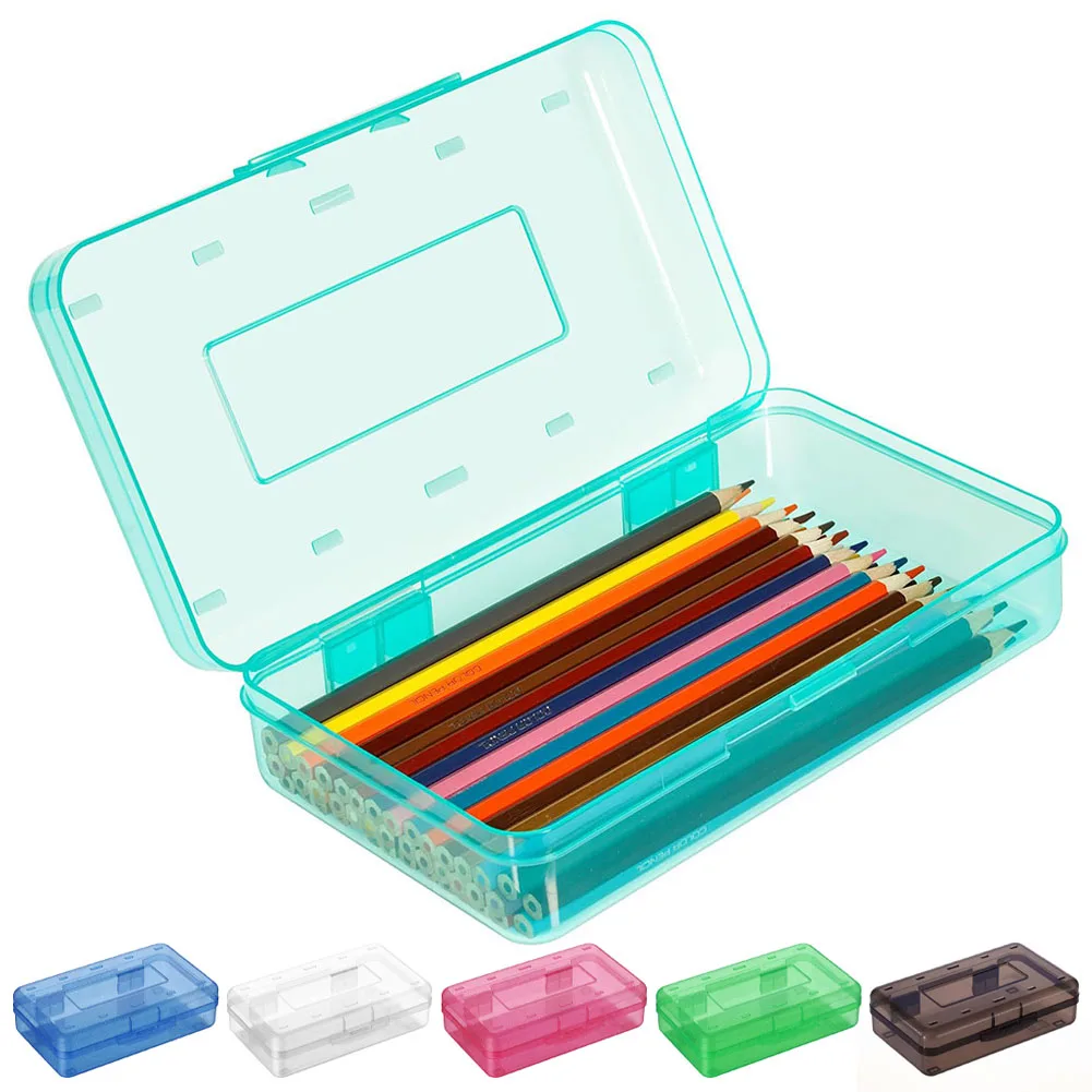 Case, Plastic Pencil Boxs For Kids Girls Boys Adults, Hard Crayon Box Storage With Snap-tight Lid