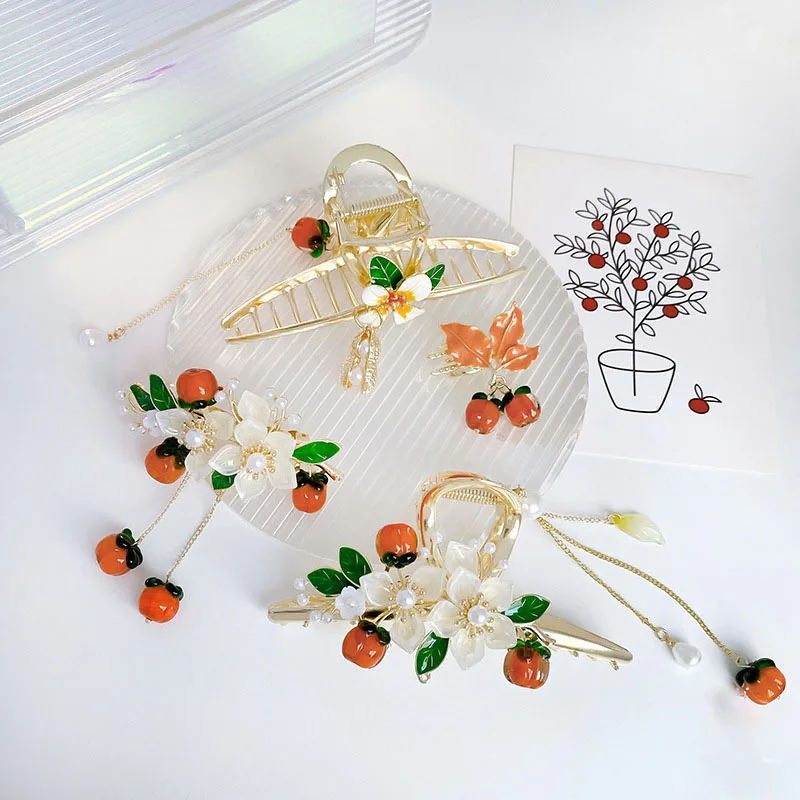 

The New vintage tassel good luck persimmon Hair Clip shark clip Barrette Headdress For Women Girl Hair Accessories headdress