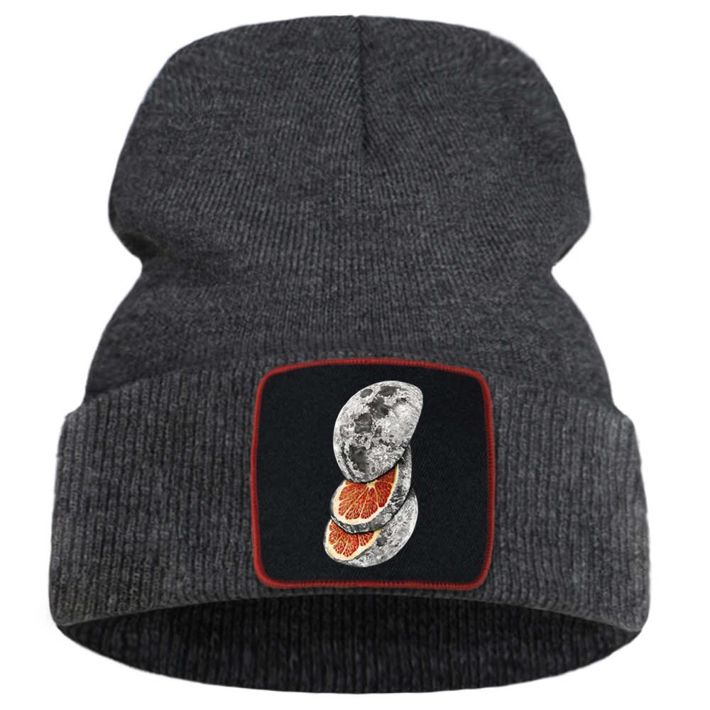 

Теплая горячая Распродажа зимняя шапка гибкие простые вязаные шапки шапочки Удобная шапка креативные принты планеты фрукты шерстяная шапка