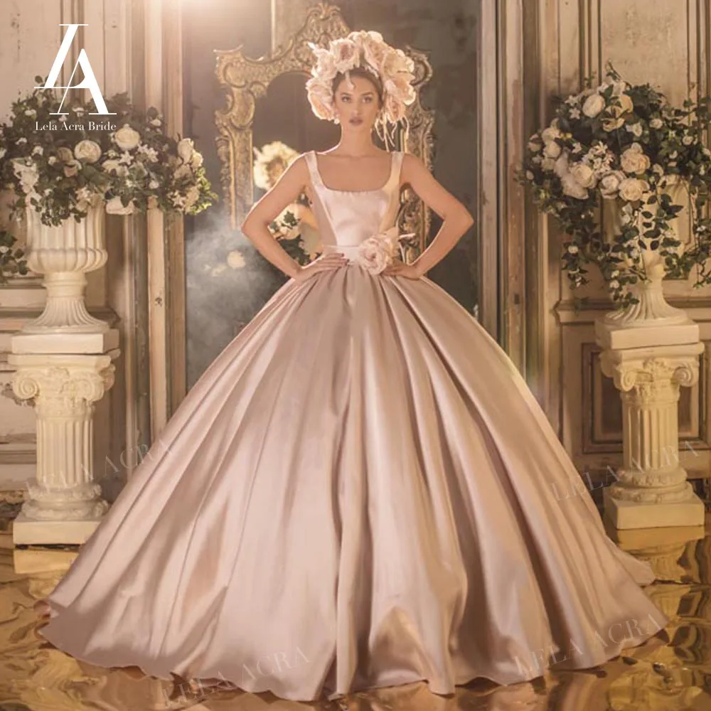 

LelaAcra бальное платье свадебное платье 2023 атласное без рукавов квадратный воротник со шлейфом Принцесса невеста SF50