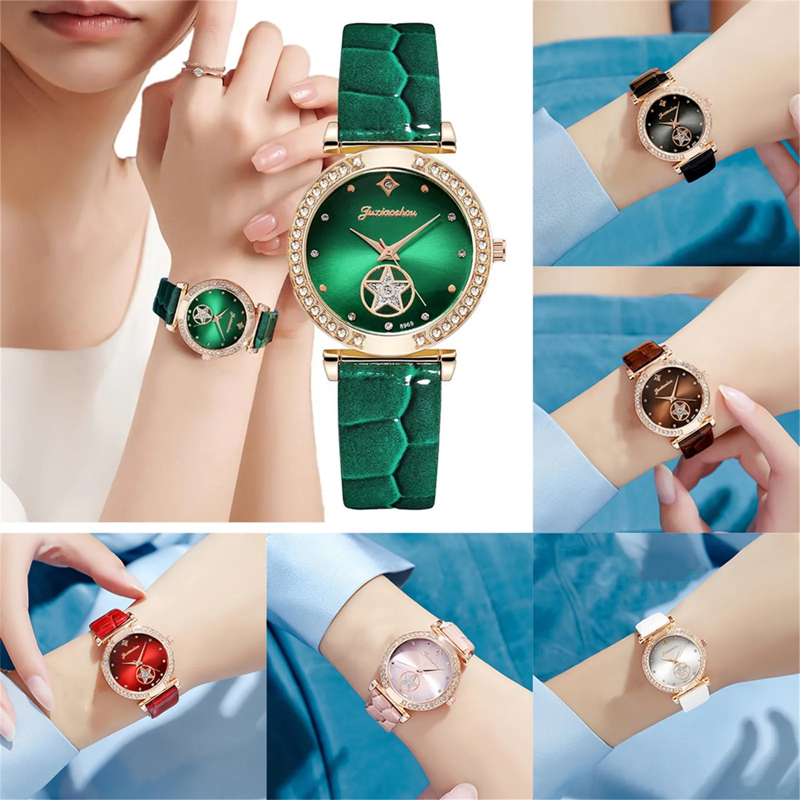 

Женские кварцевые часы, деловой топовый бренд, набор часов с зеленым бриллиантом, женские Роскошные наручные часы с гладким ремешком