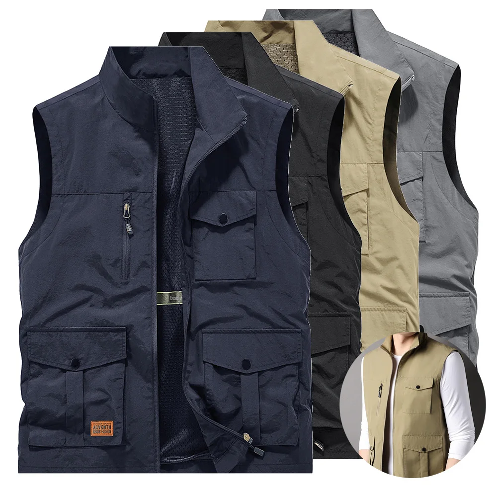 

Multi Pocket Work Coat Outdoor Men's Working Vest Winter Sleeveless Jacket Men Quick Drying Sports Back Gilet Male Coat Hiking