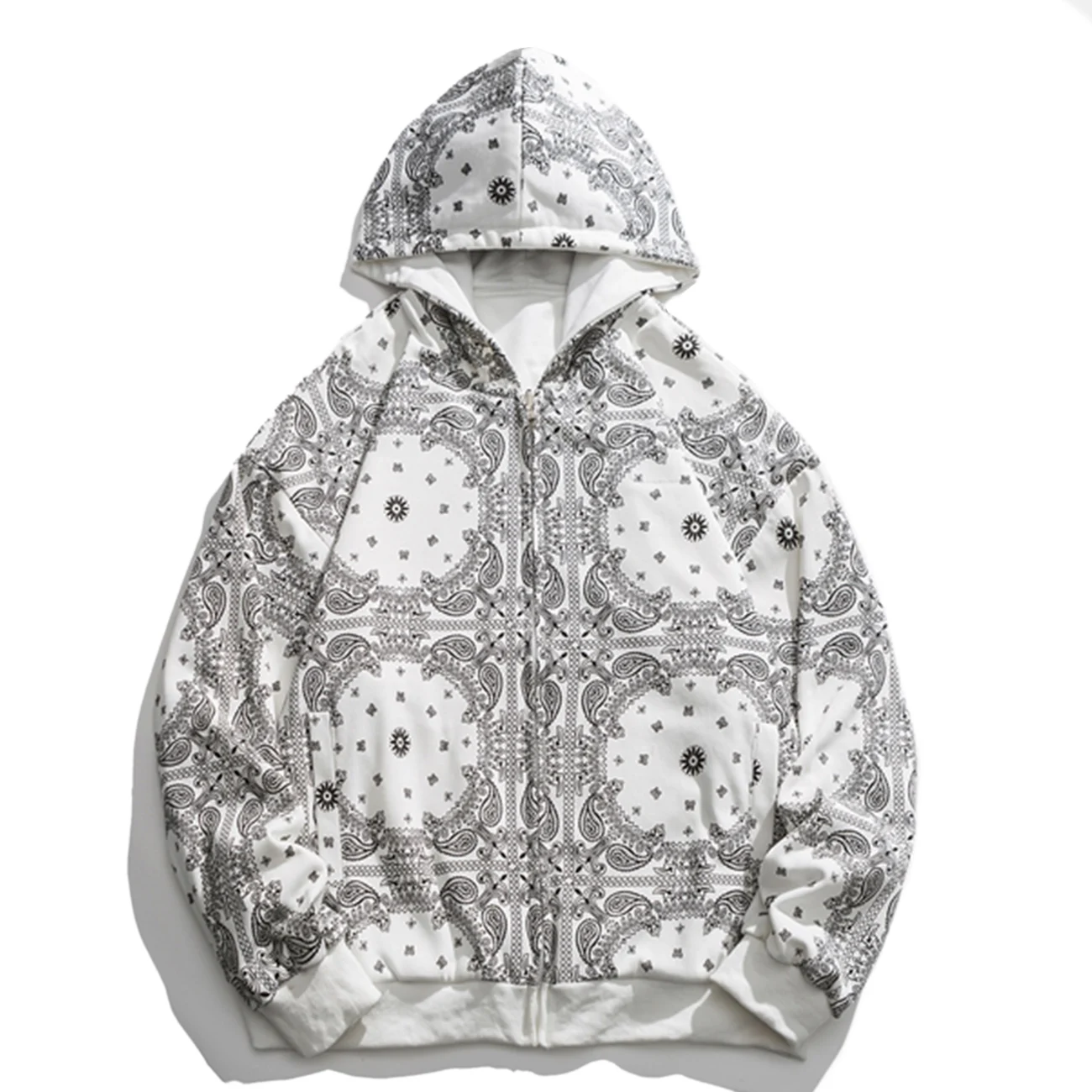 

LACIBLE Streetwear Men Bandana Graphic Reversible Side Hoodie Sweatshirt Hip Hop Zipper Hooded Jacket Harajuku Autumn Loose Tops
