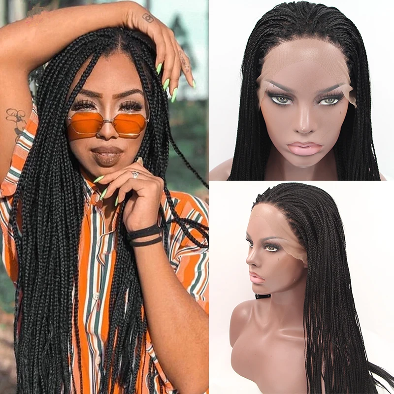 

Synthetic Black Box Braided Lace Front Wigs With Baby Hair Premium Natural Looking Braiding Wig For Black Women