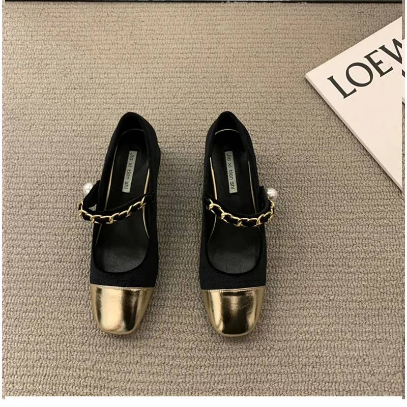 

Fashion Mary Jane Shoes Women's 2022 Winter British Coarse Heel Single Shoes Women's Color Contrast Low Heel Ladle Shoes Women