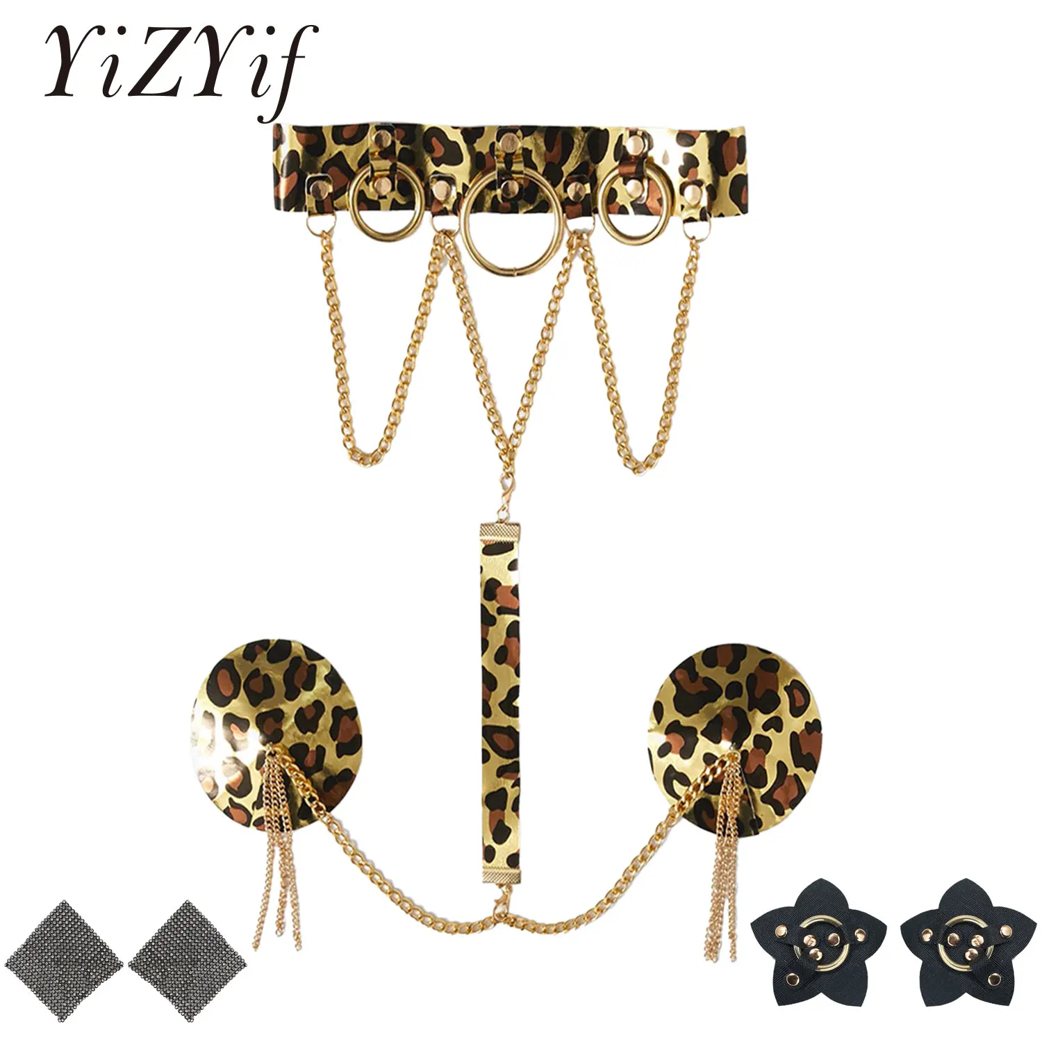 

Леопардовая накладка на соски с воротником, женское кольцо в форме цветка для соска, накладка на бюстгальтер, накладка на соски, квадратная ...