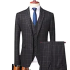 (Пиджак + жилет + брюки) Классический Клетчатый твидовый костюм для мужчин приталенный свадебный смокинг для жениха блейзер мужской деловой комплект из 3 предметов 2022