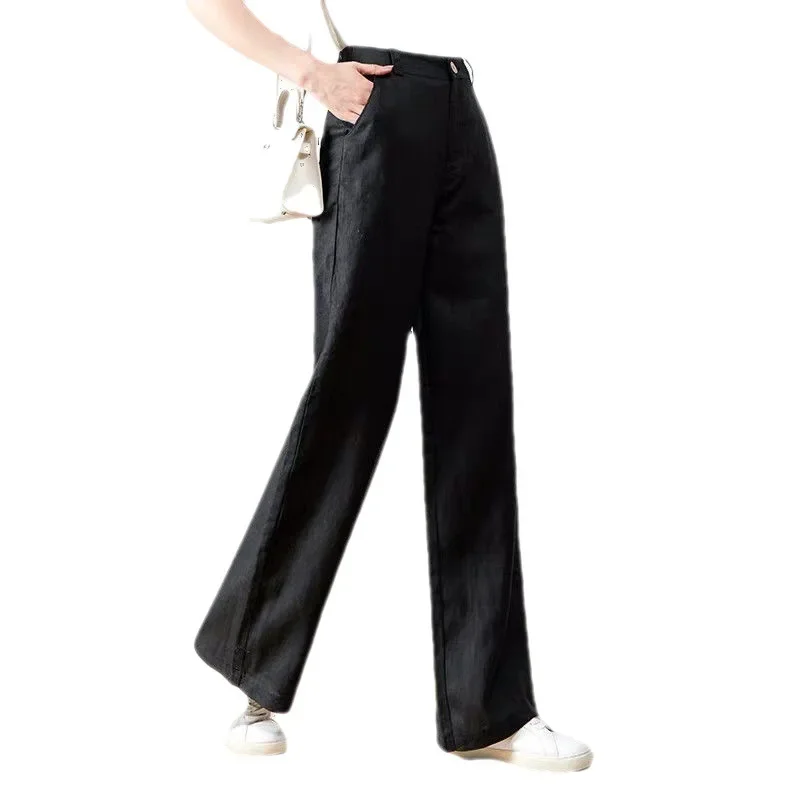 Женские белые широкие брюки из 100% чистого льна летние тонкие свободные дышащие