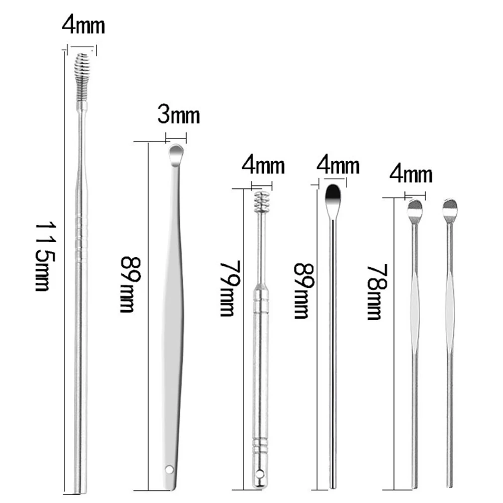 

6pcs Ear Wax Remover Ear Cleaning Kit Ear Pick Earpick Ear Cleaner Spoon Care Ear Clean Tool For Baby Adults Ear Care Set New