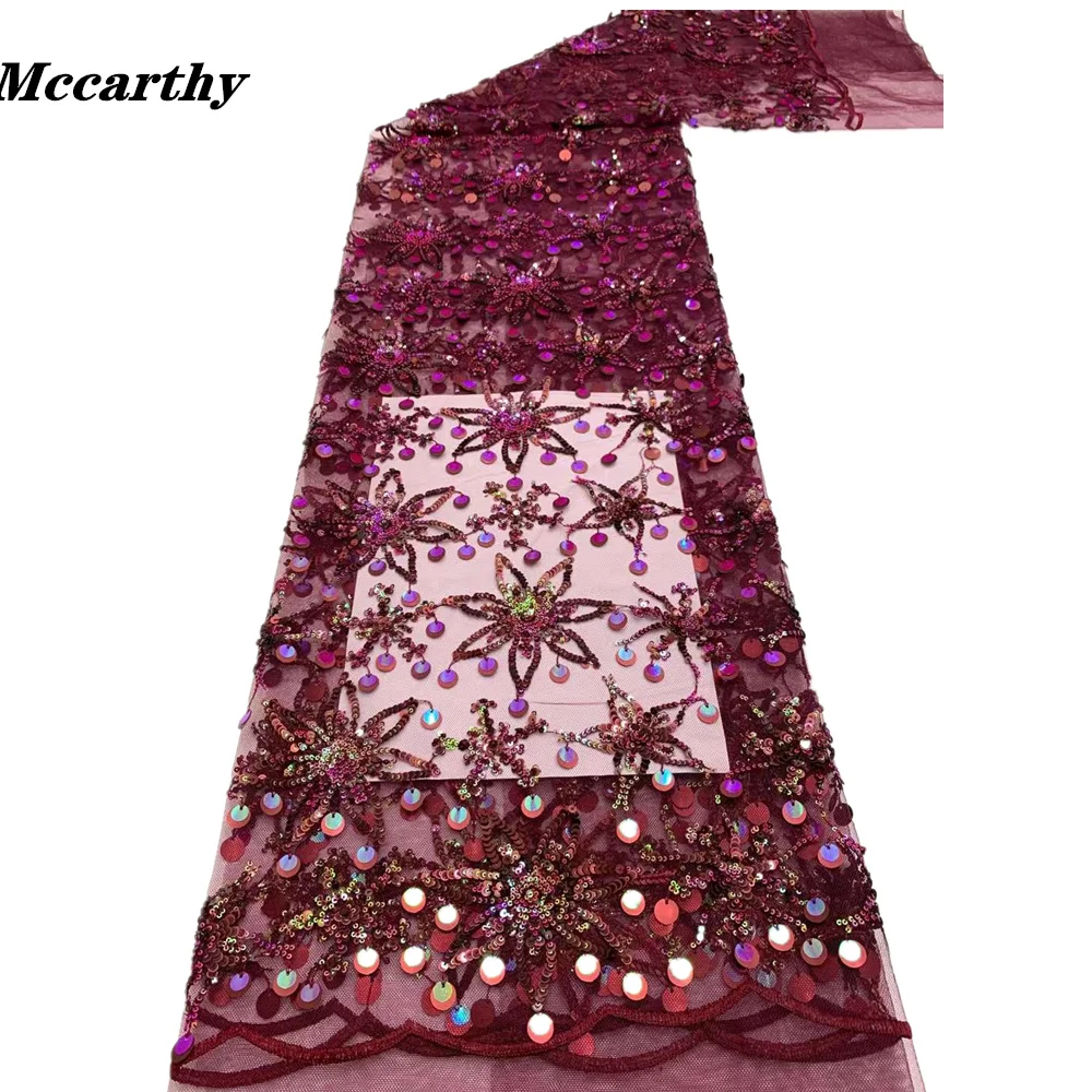 

Mccarthy African Lace Fabric 2022 High Quality Lace French Mesh Fabric 3D Sequins Nigerian Tulle Lace Fabrics For Wedding 5yards