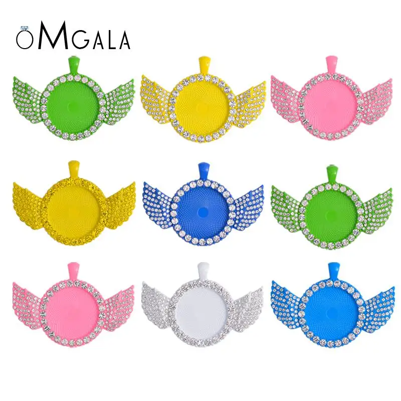 

10PCS Colored Diamond Angel Wings Pendant Base 25mm Cabochon Blank Tray Charms DIY Jewelry Making For Necklace Keychains Crafts