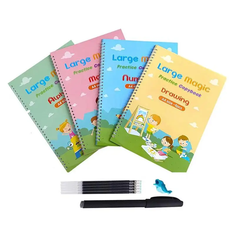

Magical Ink Copybooks For Kids Handwriting Aid Reusable Copybook Grooves Template 4 Reusable Writing Practice Book With Pen