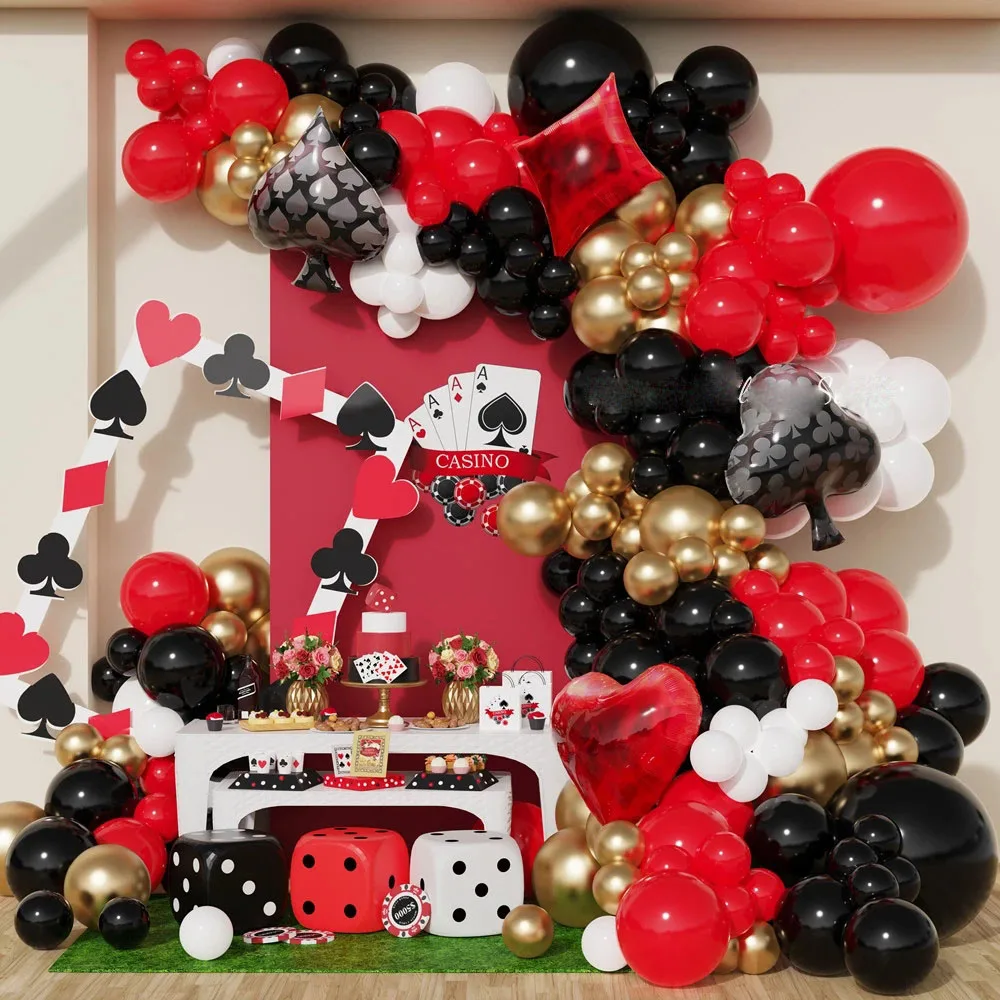 

154 Piece Casino Party Decoration Balloon Garland Arch Kit Poker Black Red Foil Balloon Wedding Adult Birthday Party Decoration