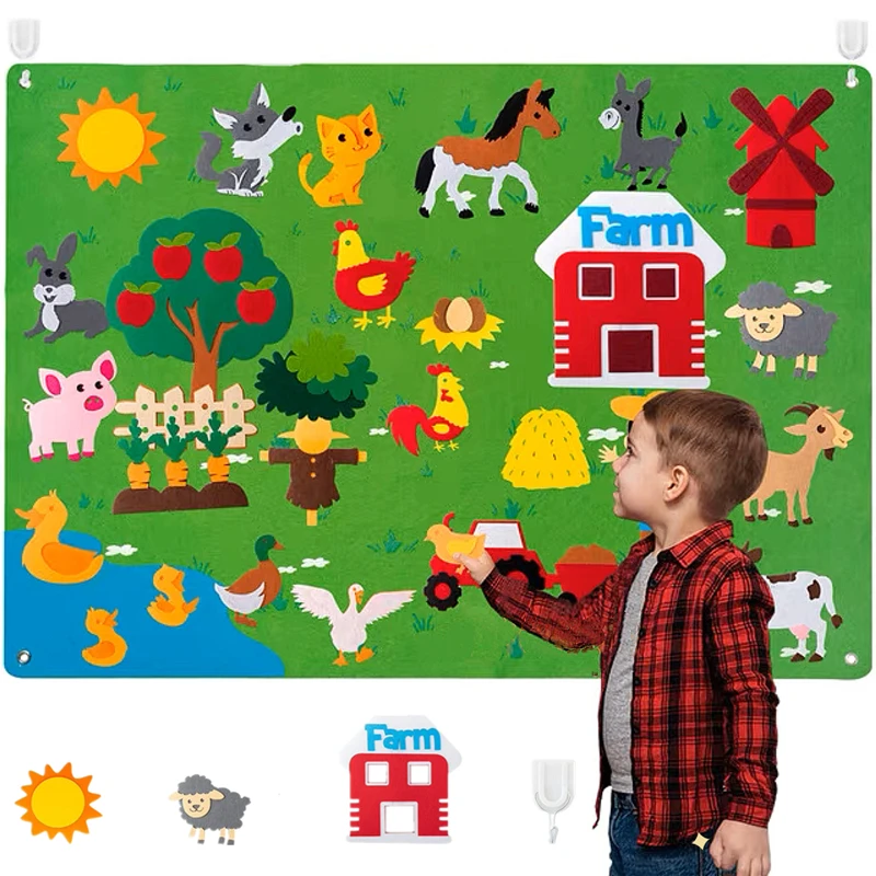 

Войлочная доска Монтессори «сделай сам», игрушки, детская история, Интерактивная головоломка, Раннее Обучение, мультяшный узор, настенное украшение, детская игрушка, подарок