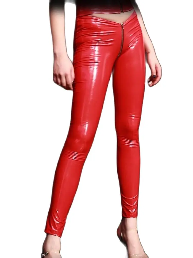 

Wet Look PVC Pencil Pants Zipper Open Crotch Leggings Shiny PU Leather Jean Trousers Tights Hot Sexy Clubwear Collant Pantalon