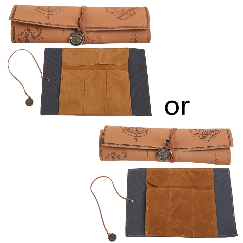 Case Makeup Pouch Vintage Rollup Soft Wrap Bag Brown Series For Arisit Student Gift