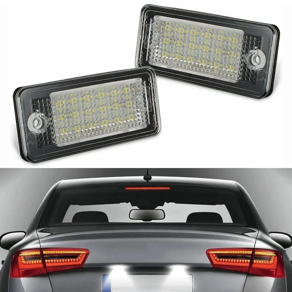 

2pcs License Plate Lamp Number Plate E-mark approval Canbus Error Free 18pcs SMD LED White Light For Audi A3 A4 A6 A8 B6 B7 Q7