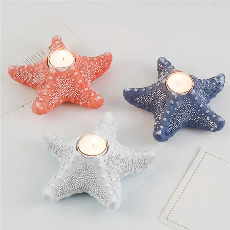 

2Pcs Sea-star Candlestick Holders Resin Candle Holders Candlestick Adornments