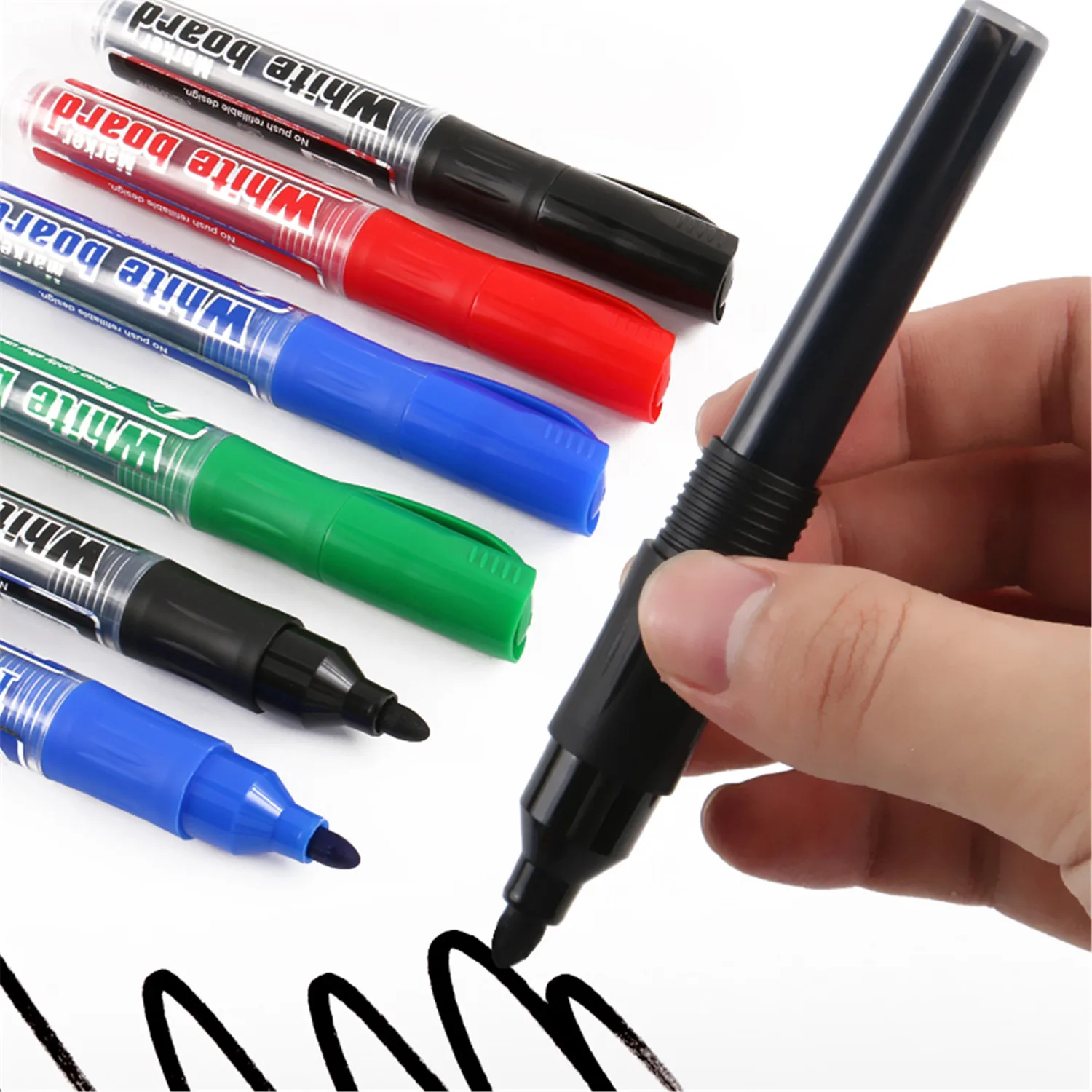 

12pcs/set Erasable Whiteboard Marker Set Pen Dry-Erase Sign Ink Refillable Office School Supplies Student Gift Black Blue Red