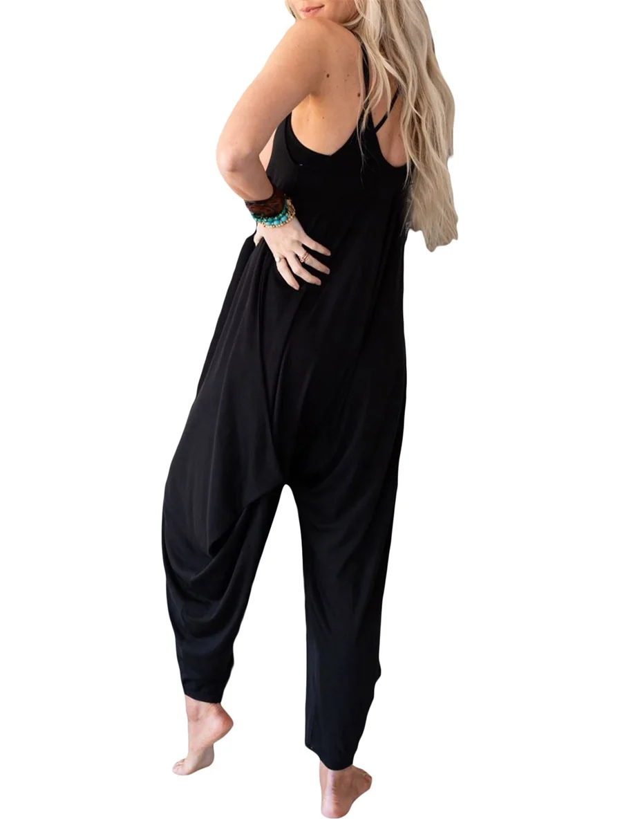 

Women Dungarees Harem Jumpsuit Loose Casual U Neck Solid Long Romper Playsuit Bib Pants Maternity Overalls (A-Black M)