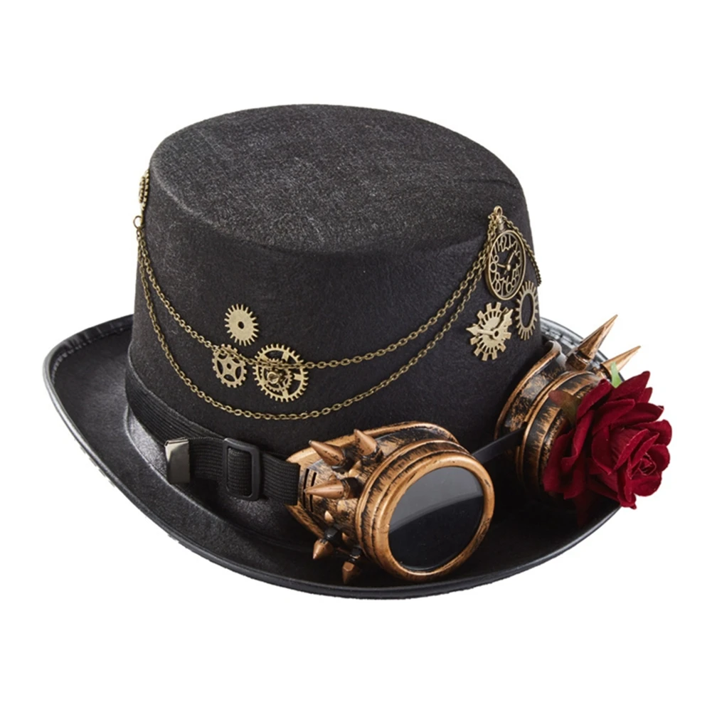 

Gothic Hats Halloween Steampunk Top Hat Bowler Men With Goggles Jazz Hat