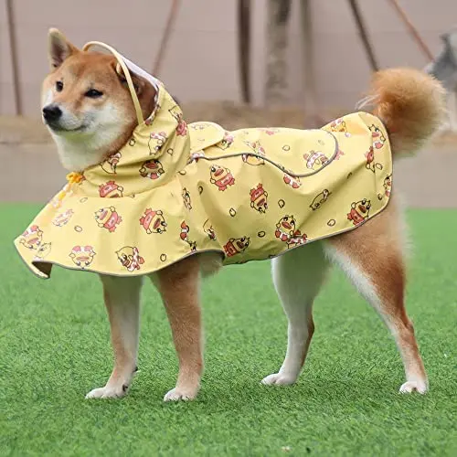 

Dog Raincoat with Clear Hat, Adjustable Reflective Waterproof Rain Clothes with Poncho Hood for Dogs Rain Jacket with Leash Hole