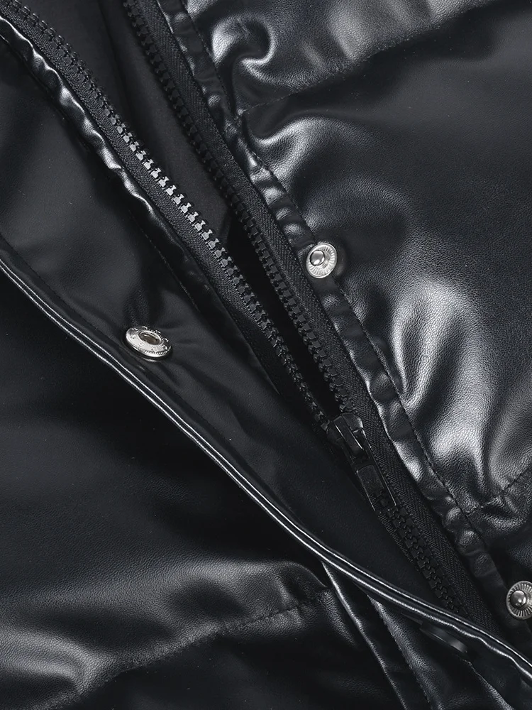 Fashion Stand Collar Zipper Thick Warm Black PU Leather Jacket 2022 Women's Winter Casual Solid Puff Parka Padded Coat Streetwea