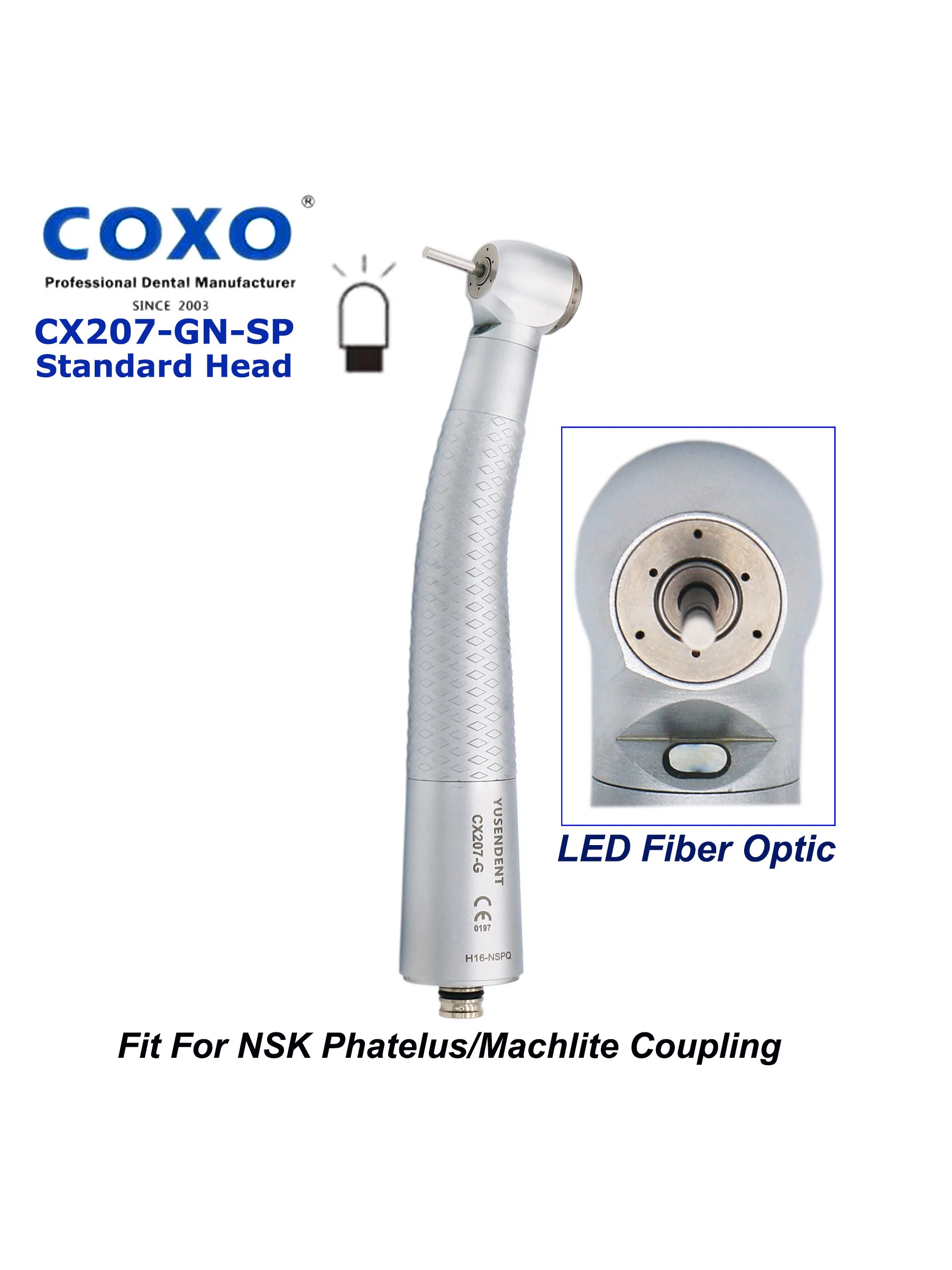 

COXO YUSENDENT Dental High Speed Fiber Optic Air Turbine LED Handpiece Standard Head Fit NSK Phatelus Machlite Coupling 6Pin