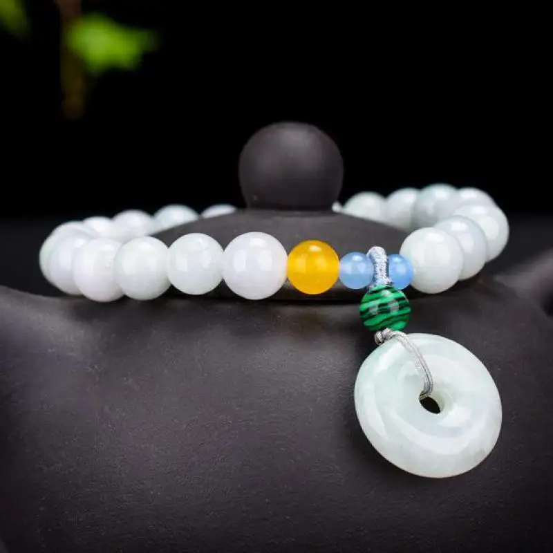 

Grade A Burma Jade Bracelet With Donut Charm Lotus Bead Tassel Myanmar Jadeite Bangles Bracelets Women Fine Jewelry Accessories