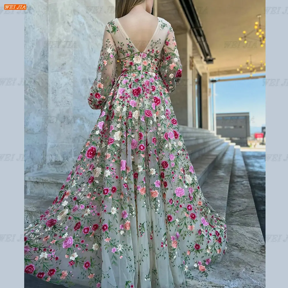Женские вечерние платья WEIJIA в стиле бохо с V-образным вырезом и длинными рукавами