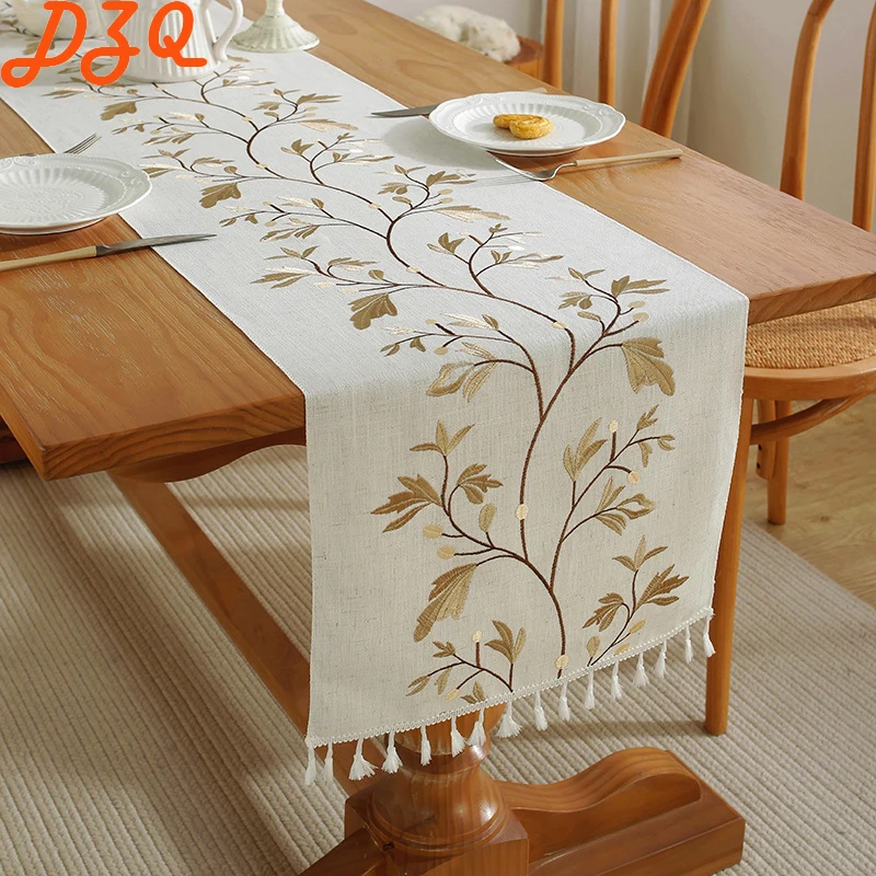 

Chinese Classical Flowers Table Runner Tea Table Leaves Tassels Cotton Tablecloth TV Cabinet /Home Decoration #B022