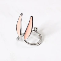 tulx sweet pink epoxy rabbit ear open rings for women silver color jewelry lovely long ear party finger cuff jewelry girls gifts