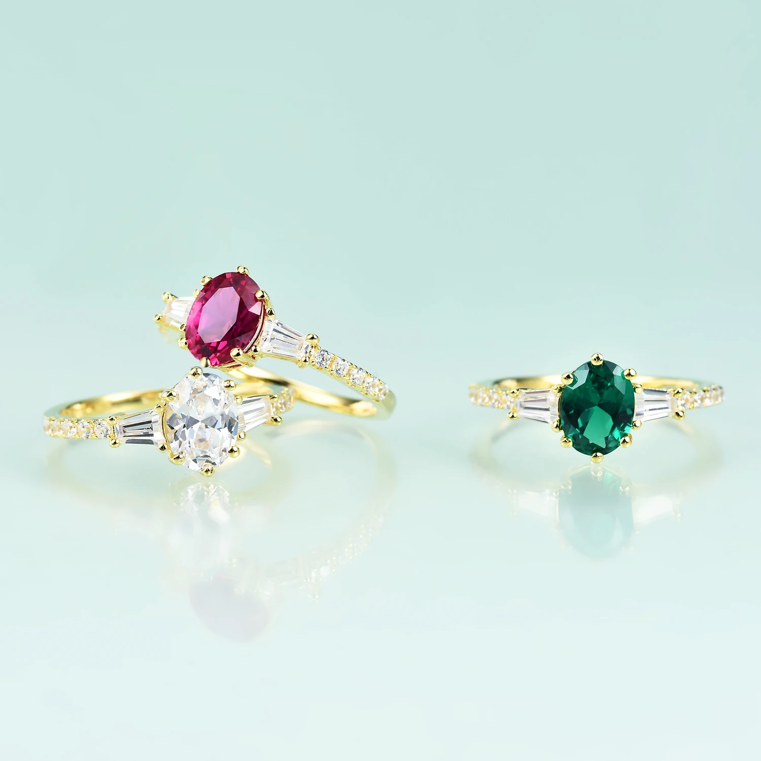 Gem's Beauty Gemstone Setting Lab Изумрудное кольцо 14K Gold Filled Real 925 Sterling Silver Luxury Fine Jewelry Gift for Women