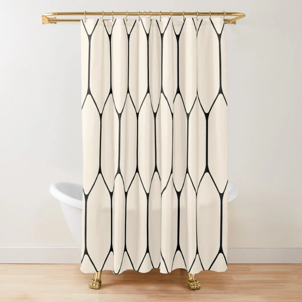 

Shower Curtain, Hexagonal Pattern Honeycomb Beehive Simplistic Geometrical Monochrome,Cloth Fabric Bathroom Decor Set with Hooks