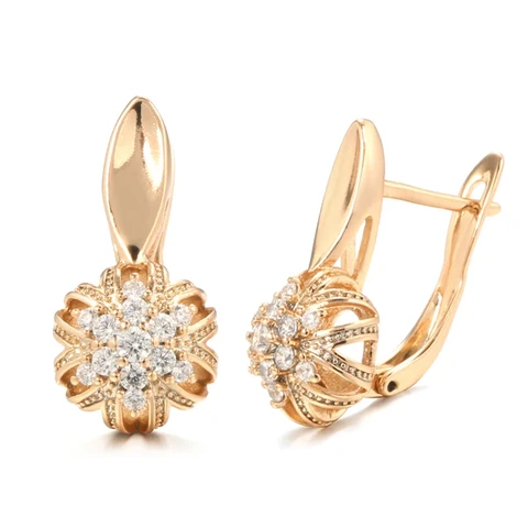 Kinel Hot Crystal Flower English Earrings For Women Luxury 585 Rose Gold Color Natural Zircon Accessories Vintage Fine Jewelry
