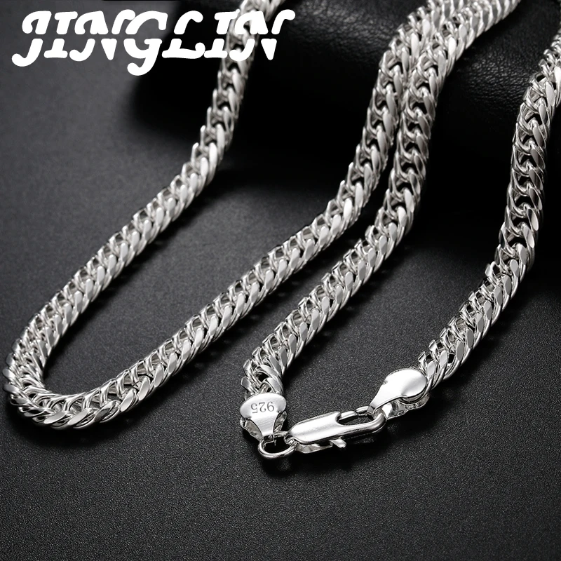 

JINGLIN Brand New 925 Sterling Silver 20/22/24 Inch 6mm Side Chain Necklace Women Men Fashion Charm Jewelry Gifts