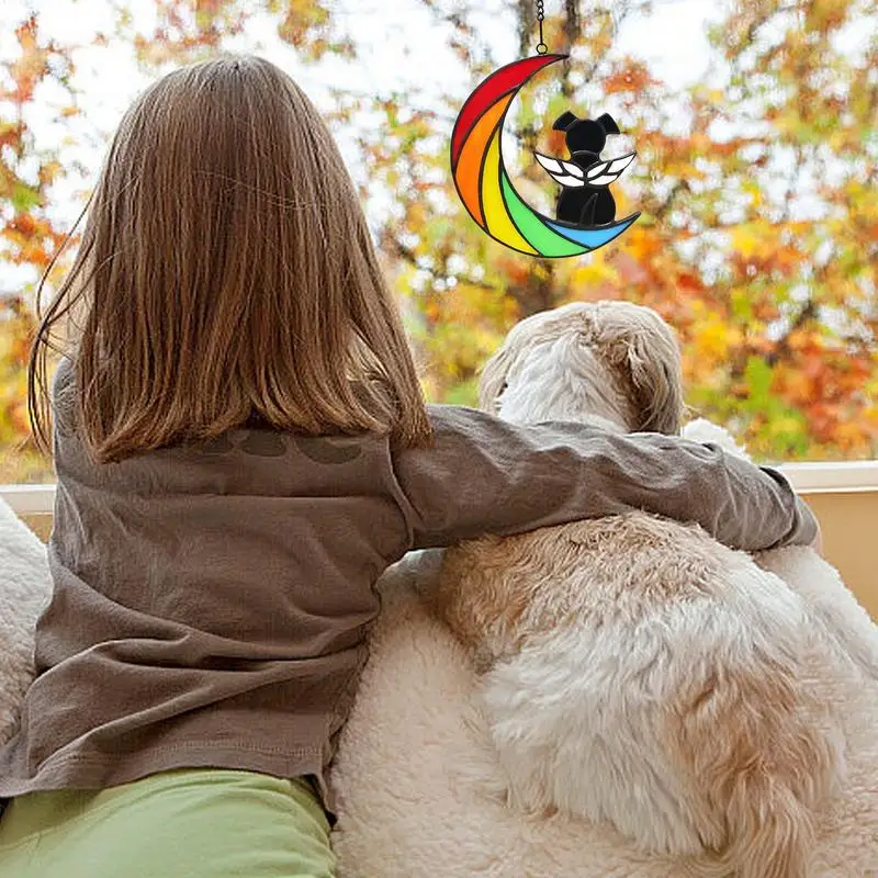 Витраж подвесная панель для окна собака на Луне подвесное украшение гостиной в