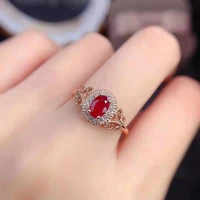 fashion hollow plated rose gold garnet rings simple simulation pigeon blood red gemstone color treasure open rings jewelry gifts