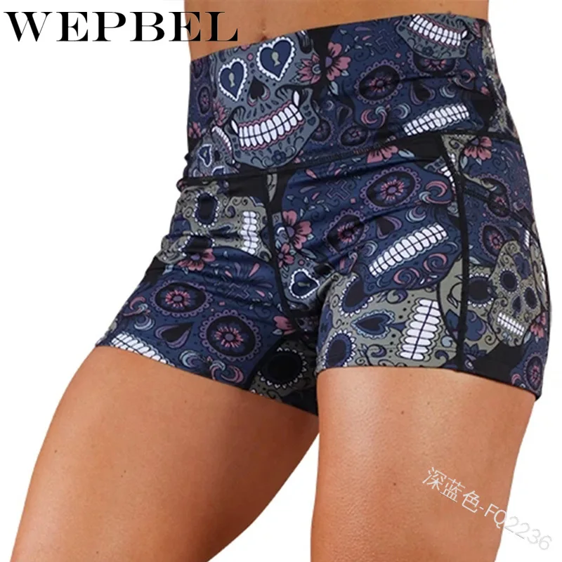 

WEPBEL Skull Print Shorts Casual High Waist Leggings Skinny Short Pants Women Summer Skinny Bodycon Shorts